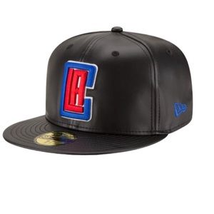 NEW ERA 59FIFTY L.A. CLIPPERS NBA FAUX LEATHER BASEBALL CAP BLACK 7 1/8 NEW